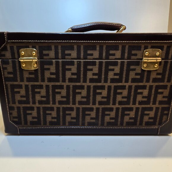 Rare Fendi Vintage Zucca Pattern Canvas Leather Jewelry Box/Handbag - Picture 10 of 16